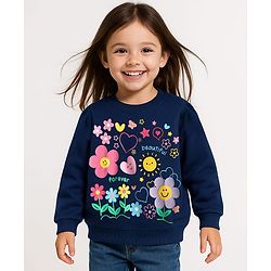 Babyhug Cotton Knit Full Sleeves Sweatshirt with Floral Print - Navy Blue