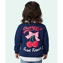 Babyhug Fleece Knit Full Sleeves Overlapped Sweatshirt With Front & Back Cherry Print - Navy Blue