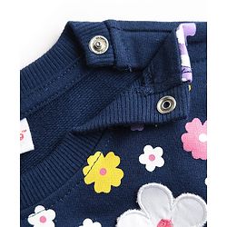Babyhug Fleece Knit Full Sleeves Floral Applique & Butterfly Printed Sweatshirt - Navy Blue