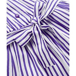 Babyhug Cotton Woven Striped Frock & Full Sleeves Inner Tee With Belt - Purple & White