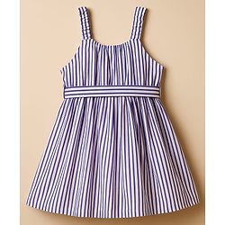 Babyhug Cotton Woven Striped Frock & Full Sleeves Inner Tee With Belt - Purple & White