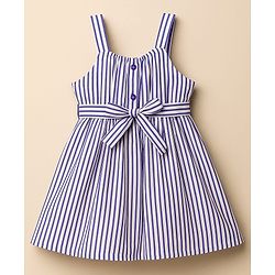 Babyhug Cotton Woven Striped Frock & Full Sleeves Inner Tee With Belt - Purple & White