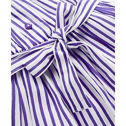 Babyhug Cotton Woven Striped Frock & Full Sleeves Inner Tee With Belt - Purple & White