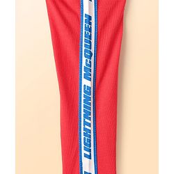 Babyhug Disney Single Jersey Knit Full Sleeves Cut and Sew Polo T-Shirt & Lounge Pants Set with Cars Graphic - Red & Blue