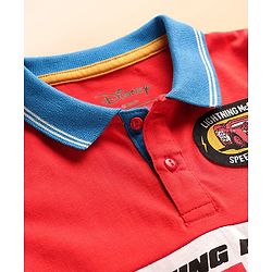 Babyhug Disney Single Jersey Knit Full Sleeves Cut and Sew Polo T-Shirt & Lounge Pants Set with Cars Graphic - Red & Blue