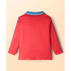 Babyhug Disney Single Jersey Knit Full Sleeves Cut and Sew Polo T-Shirt & Lounge Pants Set with Cars Graphic - Red & Blue