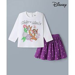Babyhug Disney 100% Cotton Knit Full Sleeves T-Shirt & Skirt Set With Chip N Dale Graphic - Purple