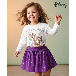 Babyhug Disney 100% Cotton Knit Full Sleeves T-Shirt & Skirt Set With Chip N Dale Graphic - Purple
