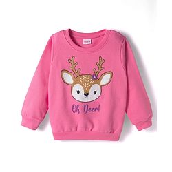 Babyhug Cotton Knit Full Sleeves Sweatshirts With Floral & Reindeer Print Pack of 2 - Pink & Purple
