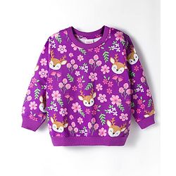 Babyhug Cotton Knit Full Sleeves Sweatshirts With Floral & Reindeer Print Pack of 2 - Pink & Purple