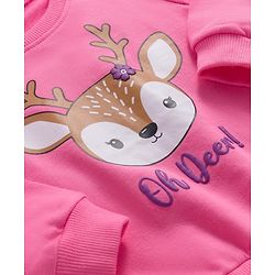 Babyhug Cotton Knit Full Sleeves Sweatshirts With Floral & Reindeer Print Pack of 2 - Pink & Purple