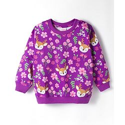 Babyhug Cotton Knit Full Sleeves Sweatshirts With Floral & Reindeer Print Pack of 2 - Pink & Purple