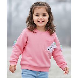 Babyhug Cotton Knit Full Sleeves Sweatshirt with Unicorn Applique - Pink