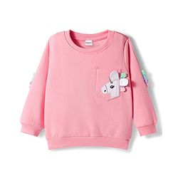 Babyhug Cotton Knit Full Sleeves Sweatshirt with Unicorn Applique - Pink