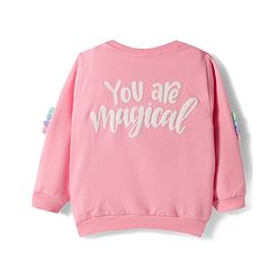 Babyhug Cotton Knit Full Sleeves Sweatshirt with Unicorn Applique - Pink