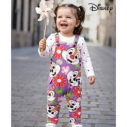 Babyhug Disney Single Jersey Knit Full Sleeve T-Shirt & Dungaree Set with Chip n Dale Graphic - Lilac & White