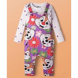 Babyhug Disney Single Jersey Knit Full Sleeve T-Shirt & Dungaree Set with Chip n Dale Graphic - Lilac & White