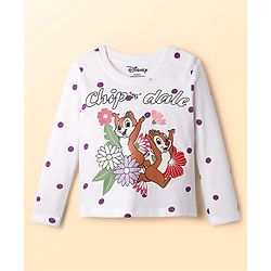 Babyhug Disney Single Jersey Knit Full Sleeve T-Shirt & Dungaree Set with Chip n Dale Graphic - Lilac & White