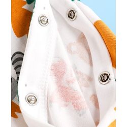 Babyhug 100% Cotton Knit Full Sleeves Footed Sleepsuit With Animal Print - White