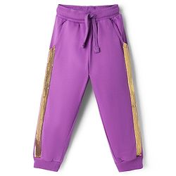 Babyhug Disney 100% Cotton Knit Full Sleeves Sweatshirt & Lounge Pant With Disney Princess Graphic With Reverse Sequin & Badge - Purple