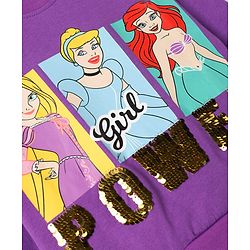 Babyhug Disney 100% Cotton Knit Full Sleeves Sweatshirt & Lounge Pant With Disney Princess Graphic With Reverse Sequin & Badge - Purple