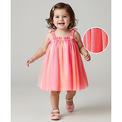 Babyhug Woven Sleeveless Solid Party Dress With Bow Applique - Pink