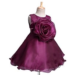 Babyhug Woven Sleeveless Party Dress With Floral Applique On Yoke - Wine
