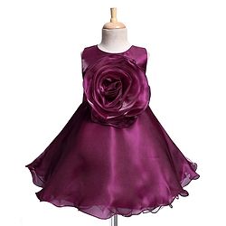 Babyhug Woven Sleeveless Party Dress With Floral Applique On Yoke - Wine