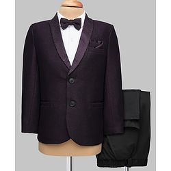 Babyhug Knit Full Sleeves Solid Color 3 Piece Suit with Bow - Wine Black