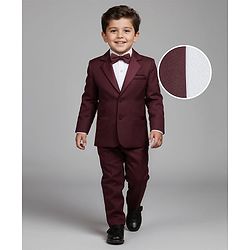 Babyhug Knit Full Sleeves Solid Color 3 Piece Party Suit with Bow Applique - Wine