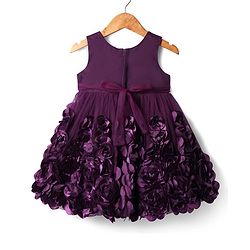 Babyhug Mesh 3D Flower Detailing Sleeveless Party Dress With Bow & 5 Layers With Cotton Lining - Purple