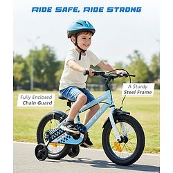 Babyhug Cruise Bicycle for Kids Cycle for 3 to 5 Years Boys & Girls 14T Inches- Blue| 90% Pre-Installed| Sturdy Frame| Training Wheels| Durable Brake| Rubber Tyres| Height Adjustable Seat and Handle