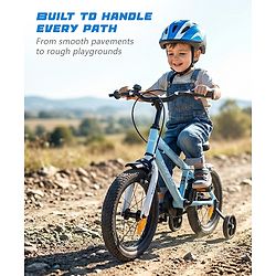 Babyhug Cruise Bicycle for Kids Cycle for 3 to 5 Years Boys & Girls 14T Inches- Blue| 90% Pre-Installed| Sturdy Frame| Training Wheels| Durable Brake| Rubber Tyres| Height Adjustable Seat and Handle