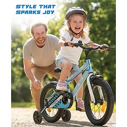Babyhug Cruise Bicycle for Kids Cycle for 3 to 5 Years Boys & Girls 14T Inches- Blue| 90% Pre-Installed| Sturdy Frame| Training Wheels| Durable Brake| Rubber Tyres| Height Adjustable Seat and Handle