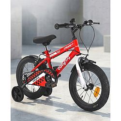 Babyhug Cruise Bicycle for Kids Cycle for 3 to 5 Years Boys & Girls 14T Inches- Red| 90% Pre-Installed| Sturdy Frame| Training Wheels| Durable Brake| Rubber Tyres| Height Adjustable Seat and Handle
