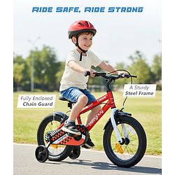 Babyhug Cruise Bicycle for Kids Cycle for 3 to 5 Years Boys & Girls 14T Inches- Red| 90% Pre-Installed| Sturdy Frame| Training Wheels| Durable Brake| Rubber Tyres| Height Adjustable Seat and Handle