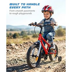 Babyhug Cruise Bicycle for Kids Cycle for 3 to 5 Years Boys & Girls 14T Inches- Red| 90% Pre-Installed| Sturdy Frame| Training Wheels| Durable Brake| Rubber Tyres| Height Adjustable Seat and Handle