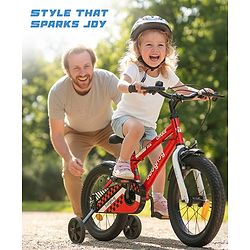 Babyhug Cruise Bicycle for Kids Cycle for 3 to 5 Years Boys & Girls 14T Inches- Red| 90% Pre-Installed| Sturdy Frame| Training Wheels| Durable Brake| Rubber Tyres| Height Adjustable Seat and Handle