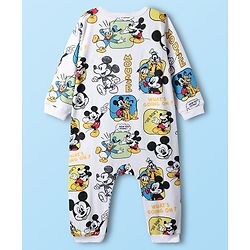 Babyhug Disney Interlock Knit Full Sleeves Rompers with Mickey Mouse & Friends Print - White