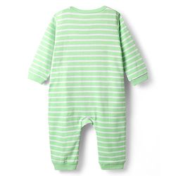 Babyhug Disney Interlock Knit Full Sleeves Romper with Mickey Mouse & Friend Print & Stripe Design - Green