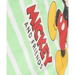 Babyhug Disney Interlock Knit Full Sleeves Romper with Mickey Mouse & Friend Print & Stripe Design - Green