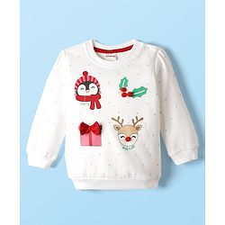 Babyhug Cotton Knit Full Sleeves Sweatshirt With Animal & Polka Dot Print - White