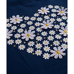 Babyhug Cotton Knit Full Sleeves Sweatshirt With Floral Print & Applique - Navy Blue