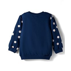 Babyhug Cotton Knit Full Sleeves Sweatshirt With Floral Print & Applique - Navy Blue