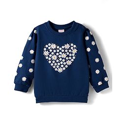 Babyhug Cotton Knit Full Sleeves Sweatshirt With Floral Print & Applique - Navy Blue
