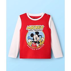Babyhug Disney Single Jersey Knit Full Sleeves T-Shirt & Joggers Set with Mickey Mouse Graphic - Red White & Black