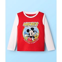 Babyhug Disney Single Jersey Knit Full Sleeves T-Shirt & Joggers Set with Mickey Mouse Graphic - Red White & Black