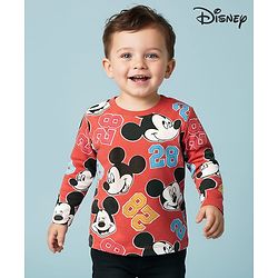 Babyhug Disney Single Jersey Knit Full Sleeves T-Shirt with Mickey Mouse Graphic - Dark Red