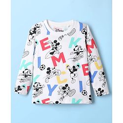 Babyhug Disney Single Jersey Knit Full Sleeves Dungaree & Tee With Mickey Mouse Graphics - Navy Blue & White