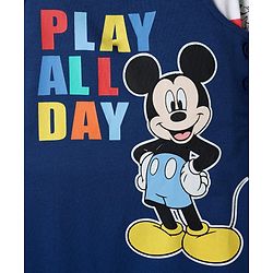 Babyhug Disney Single Jersey Knit Full Sleeves Dungaree & Tee With Mickey Mouse Graphics - Navy Blue & White